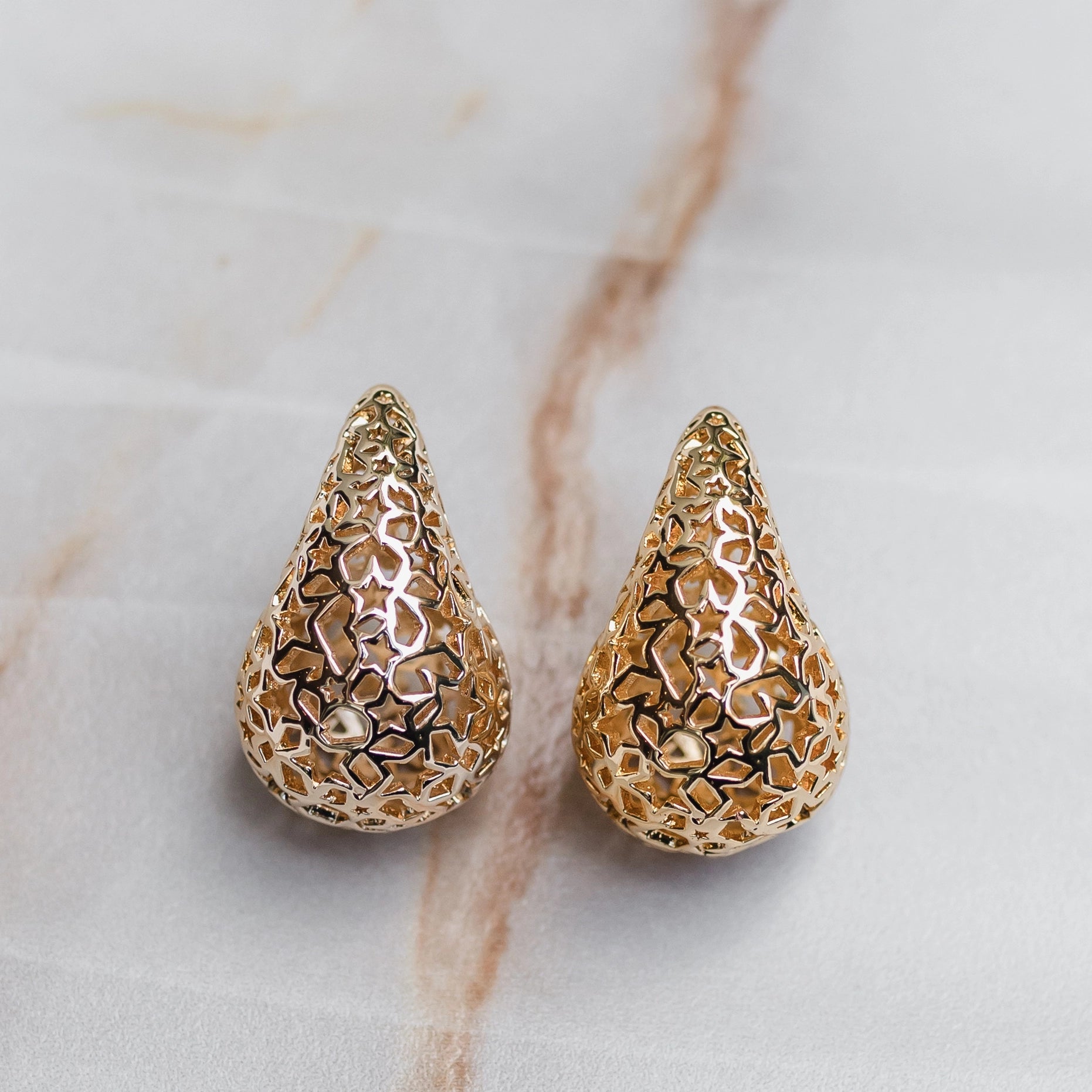 THE STAR DROP - Gold Plated Tear Drop Shaped Earring with Star Detail