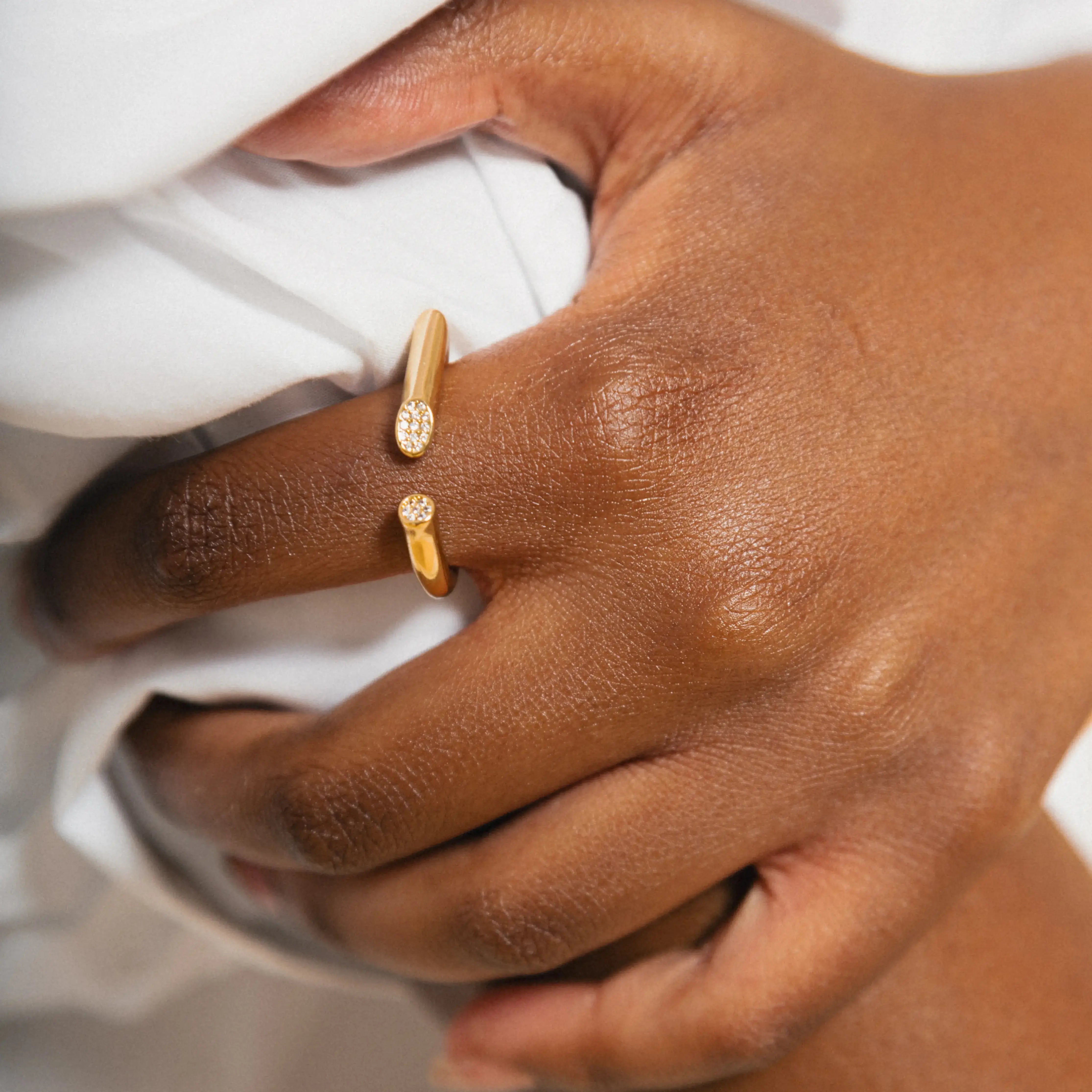 THE ABBY - Gold Plated D Shaped Statement Ring With Micropaved CZ Detail