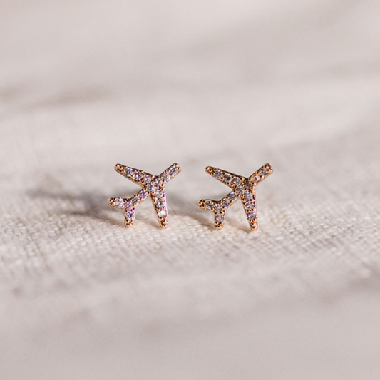 FLY WITH ME - Gold Aeroplane Stud Earrings