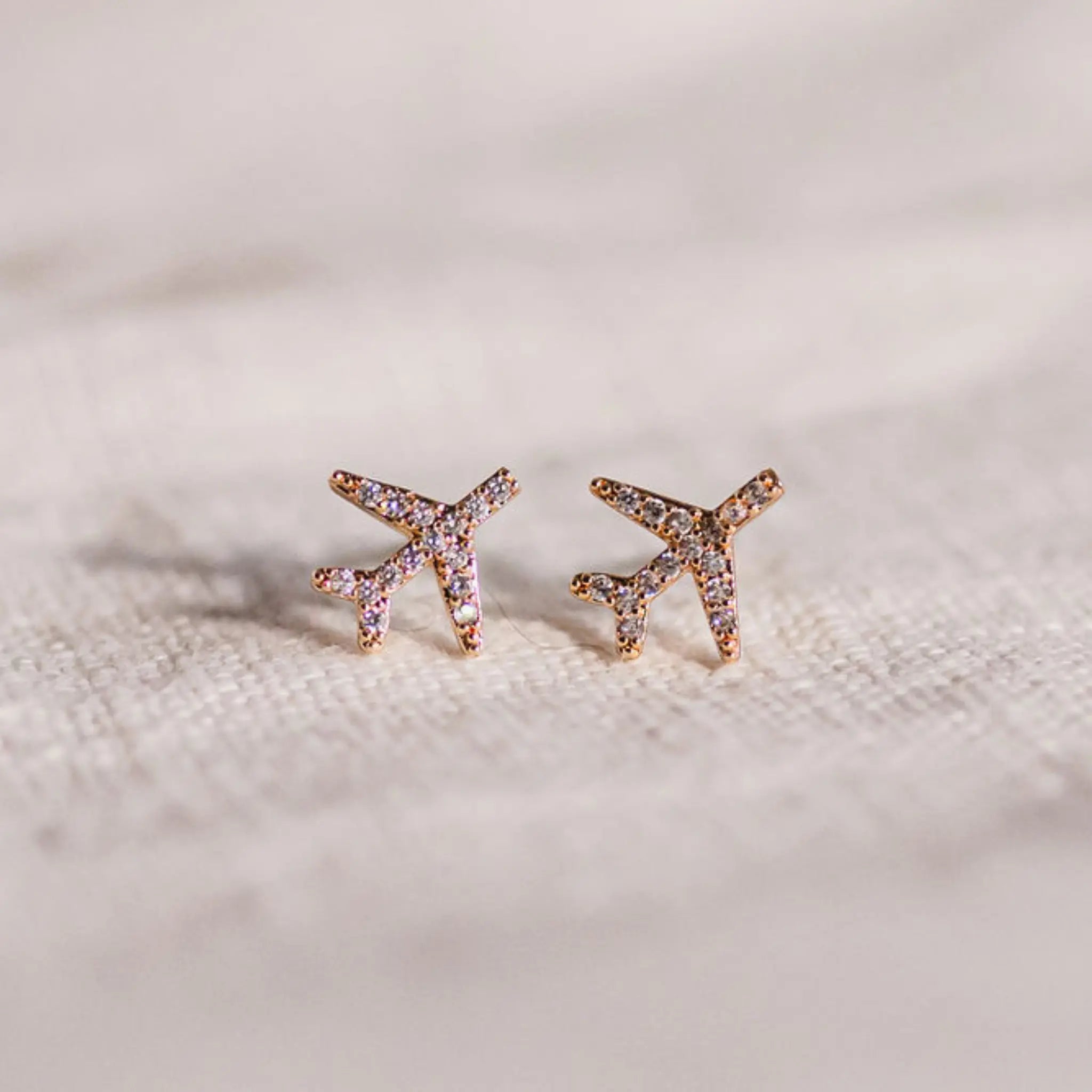 FLY WITH ME - Gold Aeroplane Crystal Studs