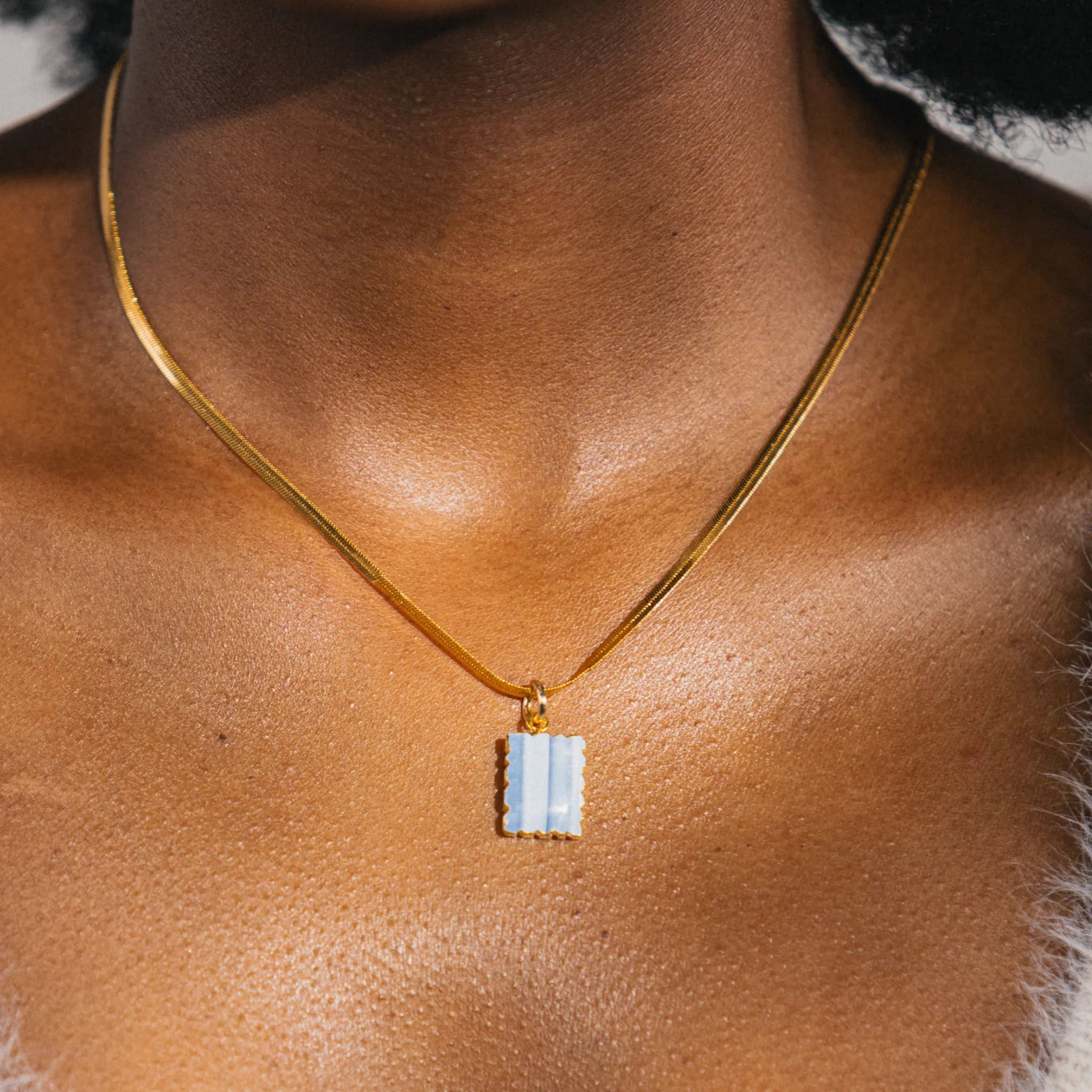 CRYSTAL ROOTS NECKLACE - Gold Necklace with Rectangular Blue Opal Gemstone Pendant