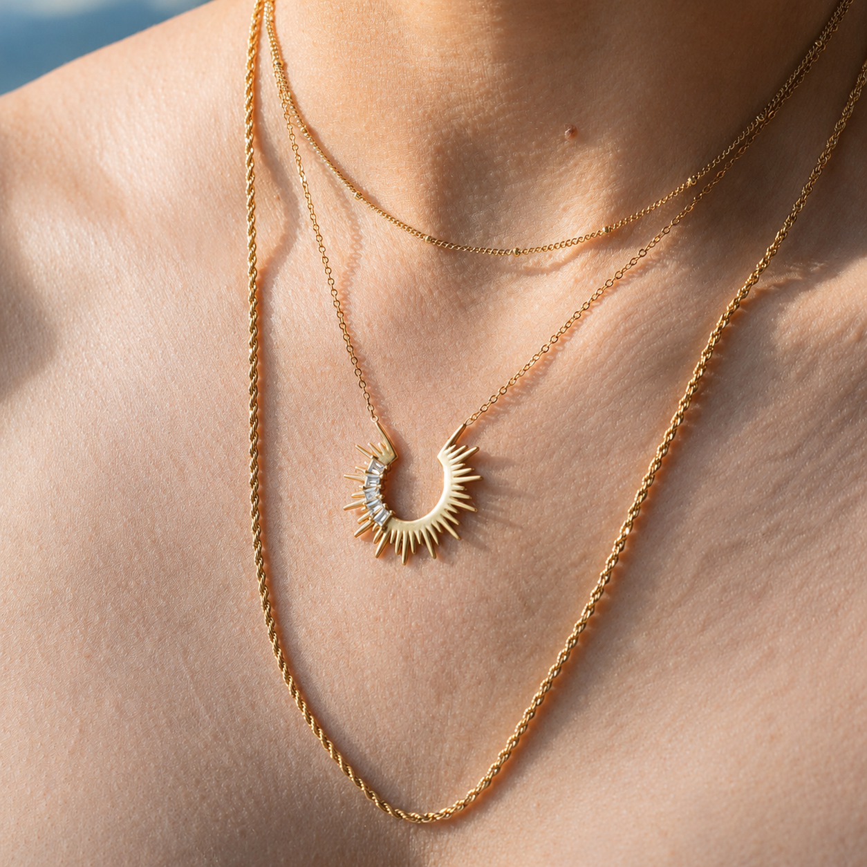 Gold Sunburst Pendant Necklace - THE LYRA