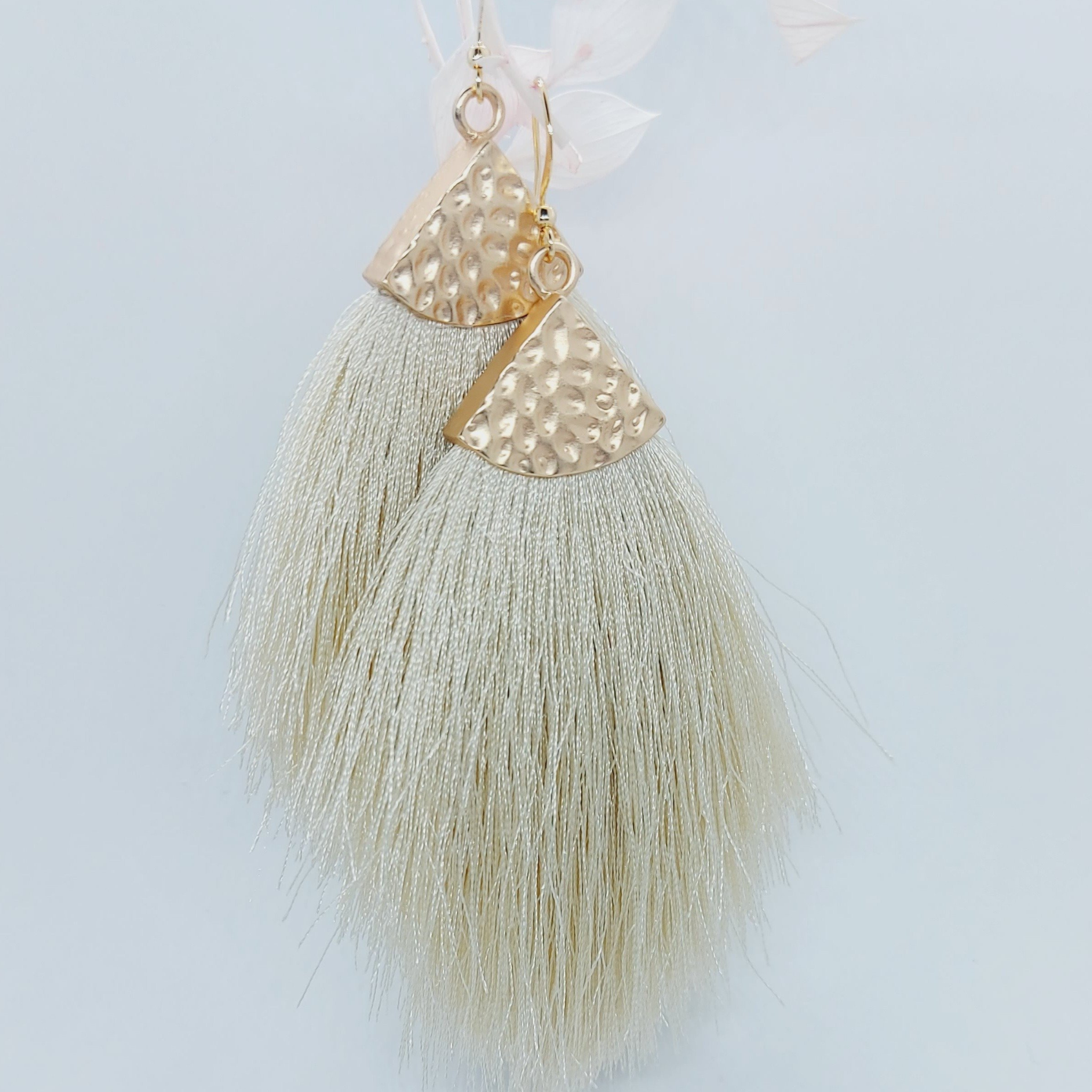 THE BEVERLEY -  Cream and Gold Tassel Drop Earring