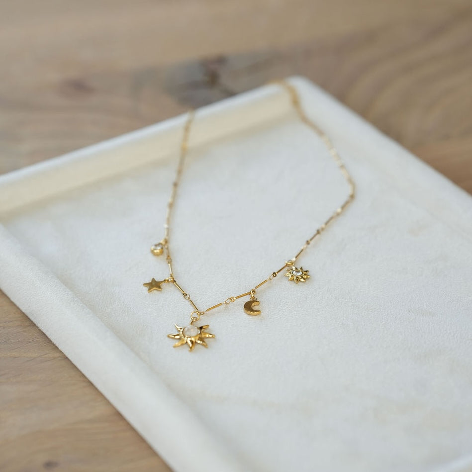 Gold Sun, Moon & Star Charm Necklace - THE GALAXY