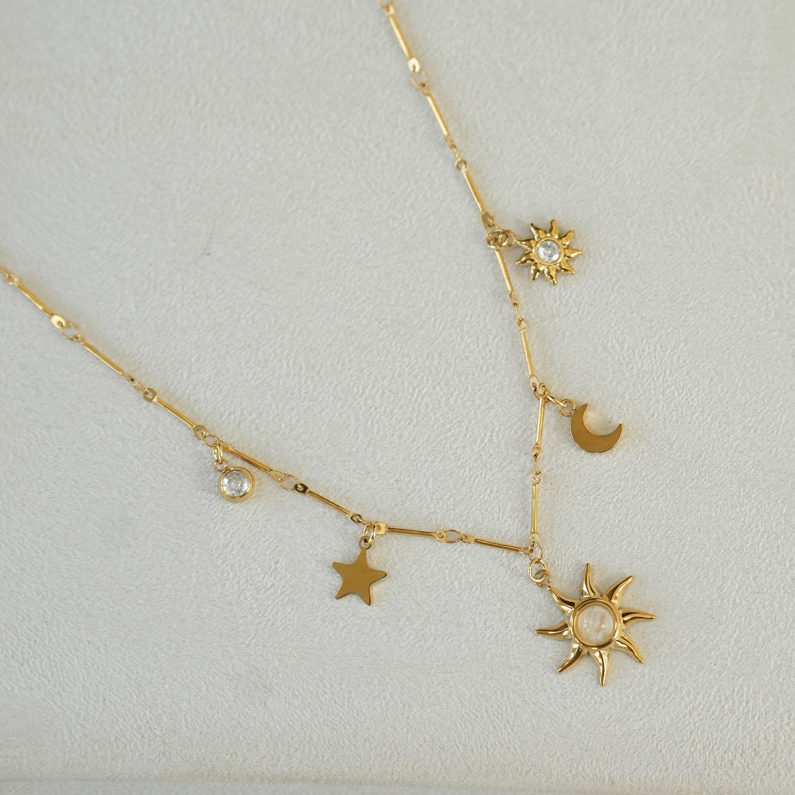 Gold Sun, Moon & Star Charm Necklace - THE GALAXY