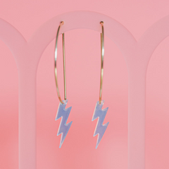 THE BOWIE - D shaped Gold Hoop Earrings with Lighting Bold Drop