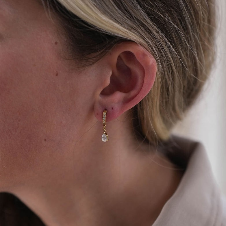 Square Crystal Drop Huggie Hoop Earrings - THE AMELIA