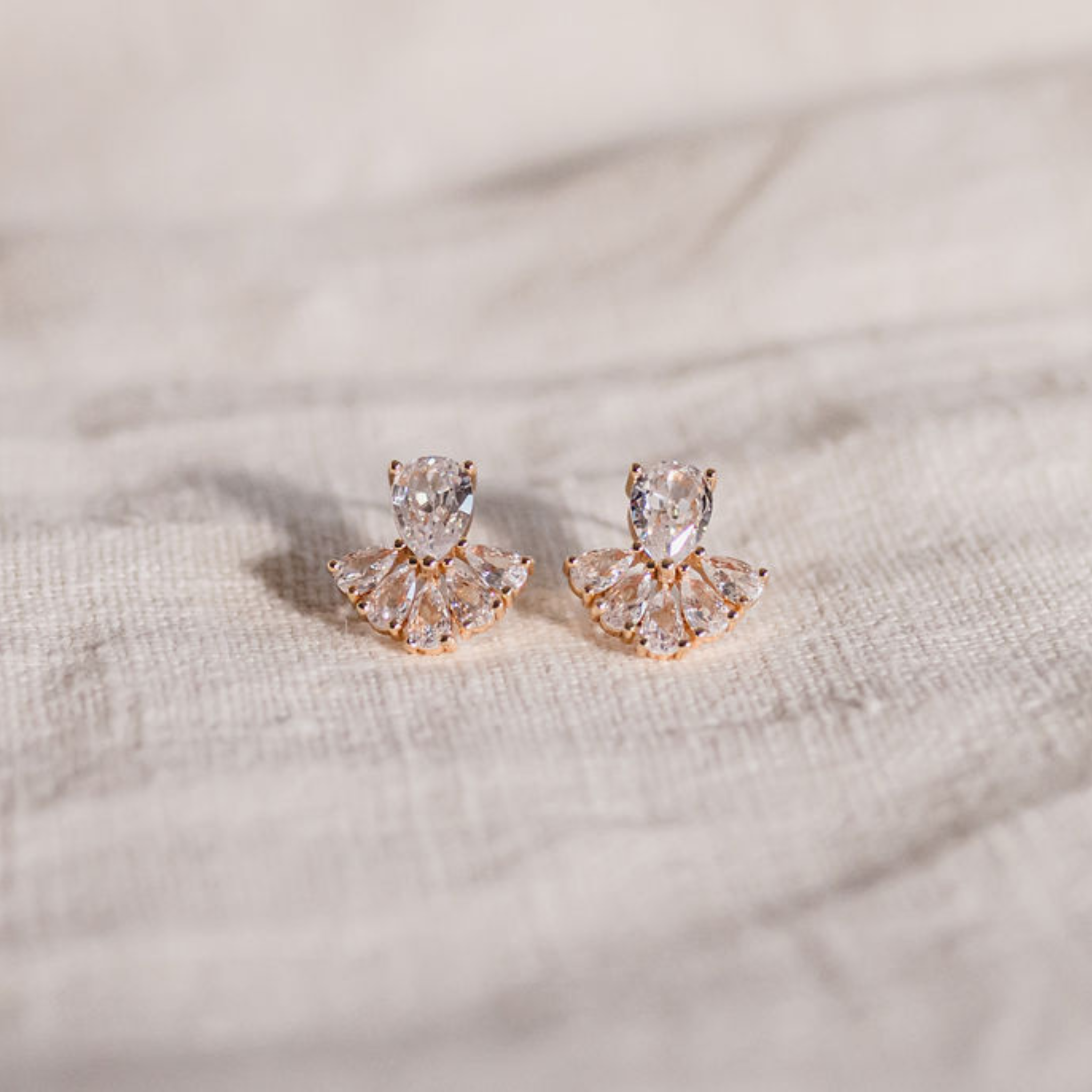 THE ASAMI - Gold with Paved Cubic Zirconia Fan Shaped Earring