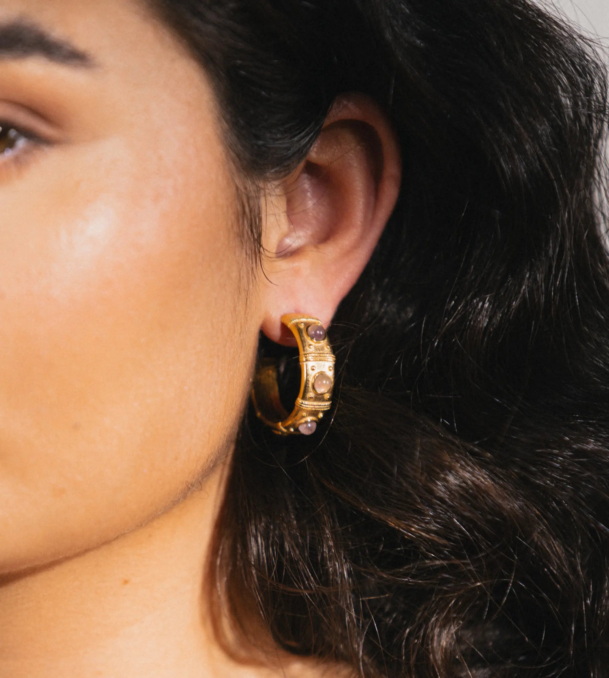 gold hoop earrings with amethyst 