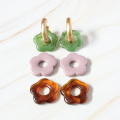 Gold hoops with interchangeable flower charms 