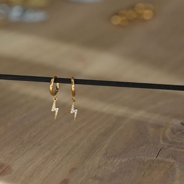 Lightning Bolt Drop Huggie Hoops - The BOWIE
