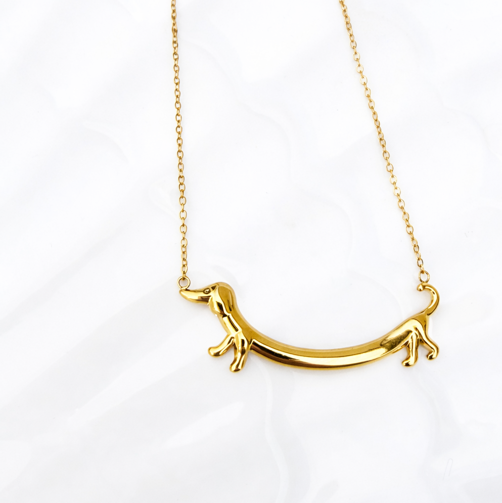 THE BINXY NECKLACE  - Gold Sausage Dog Necklace