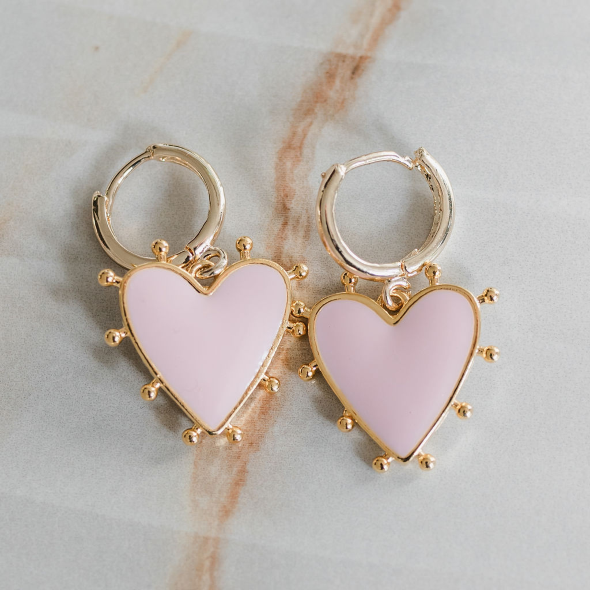 MY HAPPY HEART - Gold Huggie Hoop With Pink 24K Gold Heart Drop