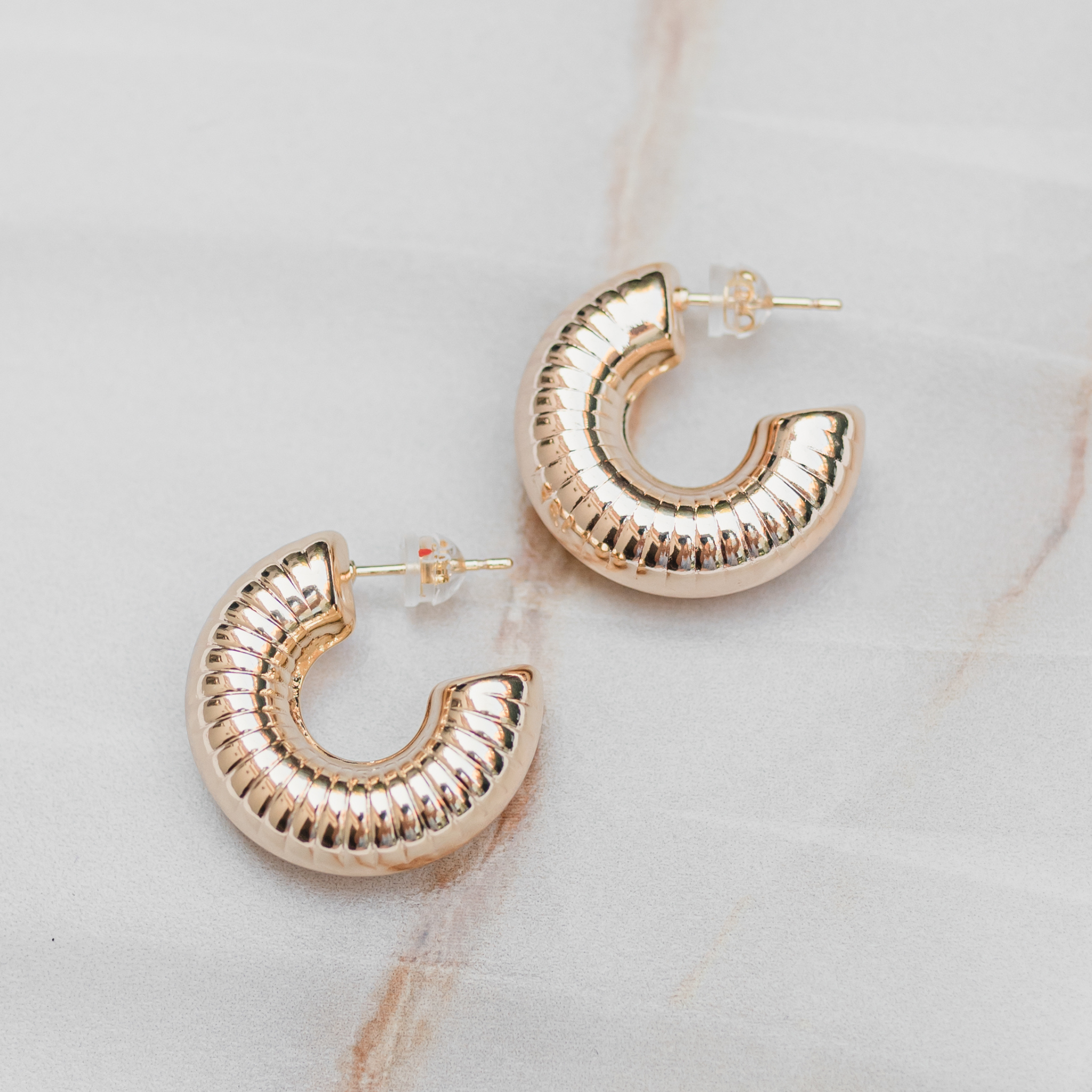 THE EUGENIE - Gold Chunky Ribbed Hoops