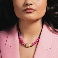 THE ISABELLA NECKLACE - Chunky Short Necklace with Pink and Purple Stones