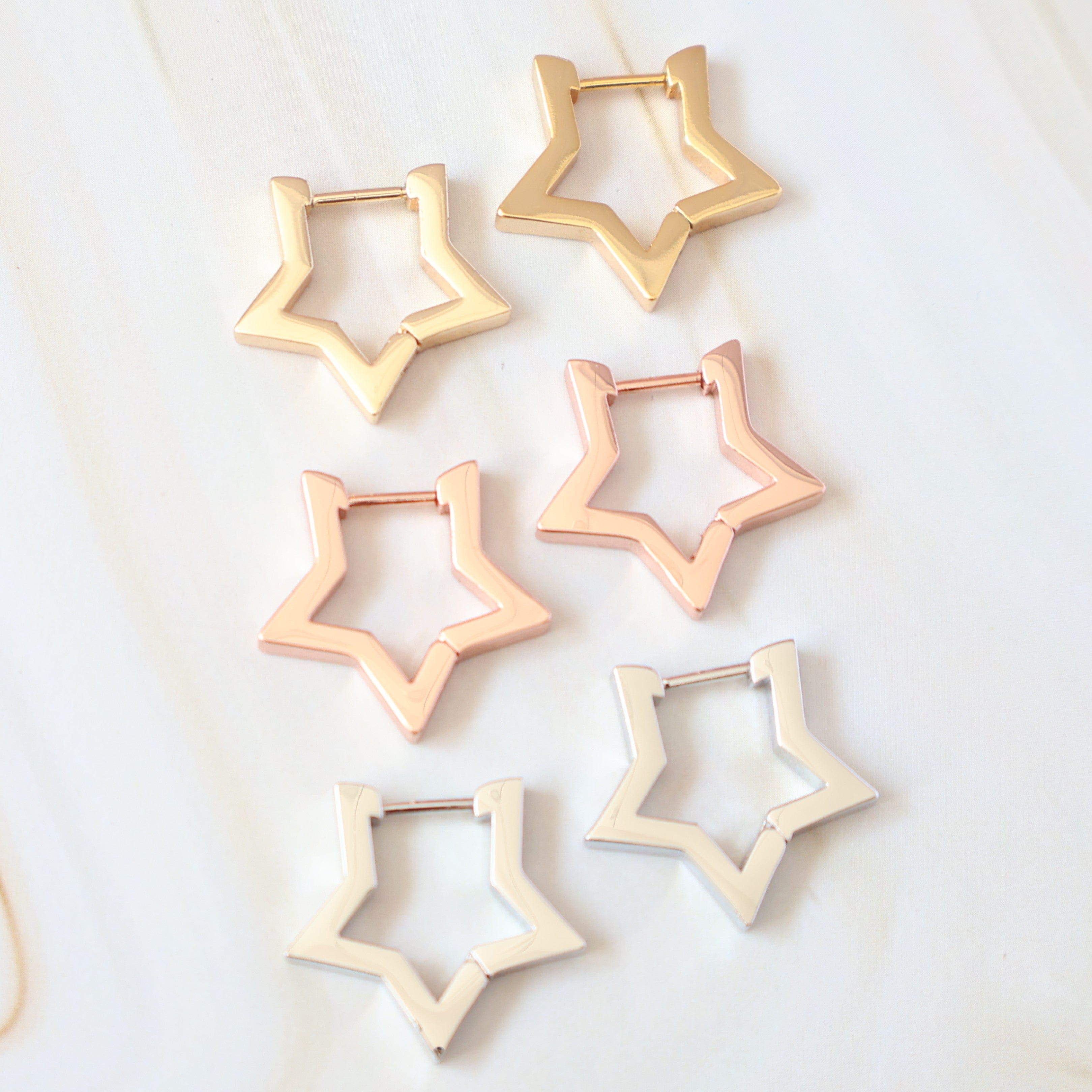 ISSY STAR TRIO - Set of Gold, White Gold and Rose Gold Charity Star Hoops