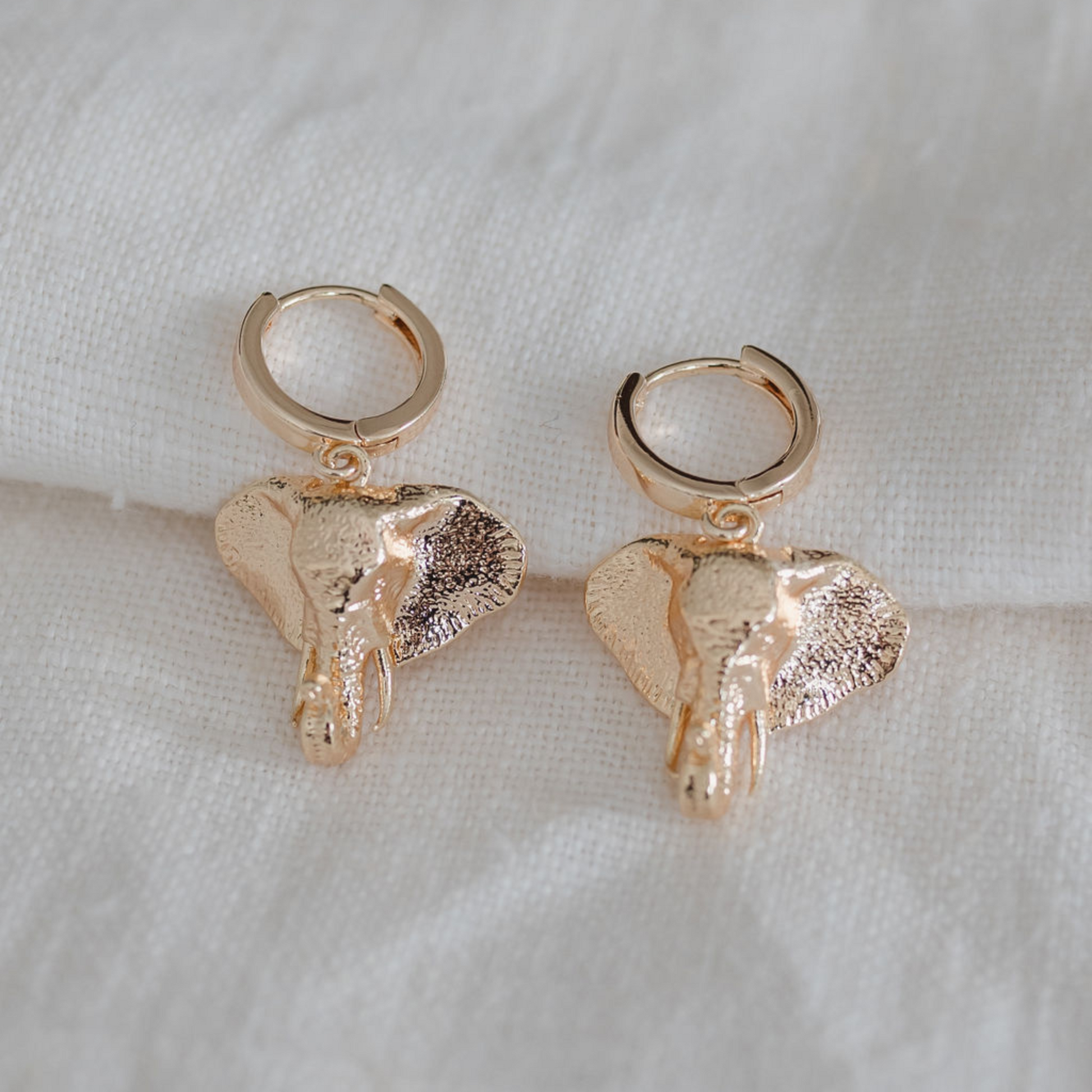 Gold elephant drop hoop Huggies 