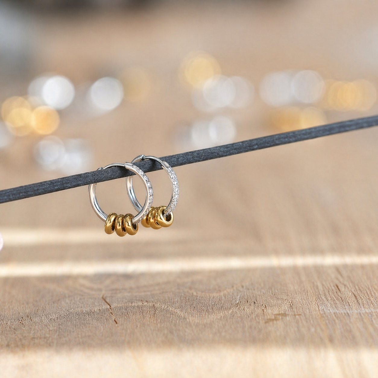 Dainty Mixed Metal Hoop Earrings With Bead Charms - THE ZARA