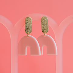 THE DEBS - Pastel Pink Arch Drop Earrings on Gold Bar