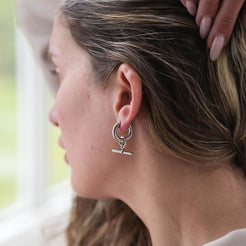 Silver bar huggie hoops