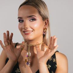THE SIOBHAN - Gold adjustable length necklace with charm cluster
