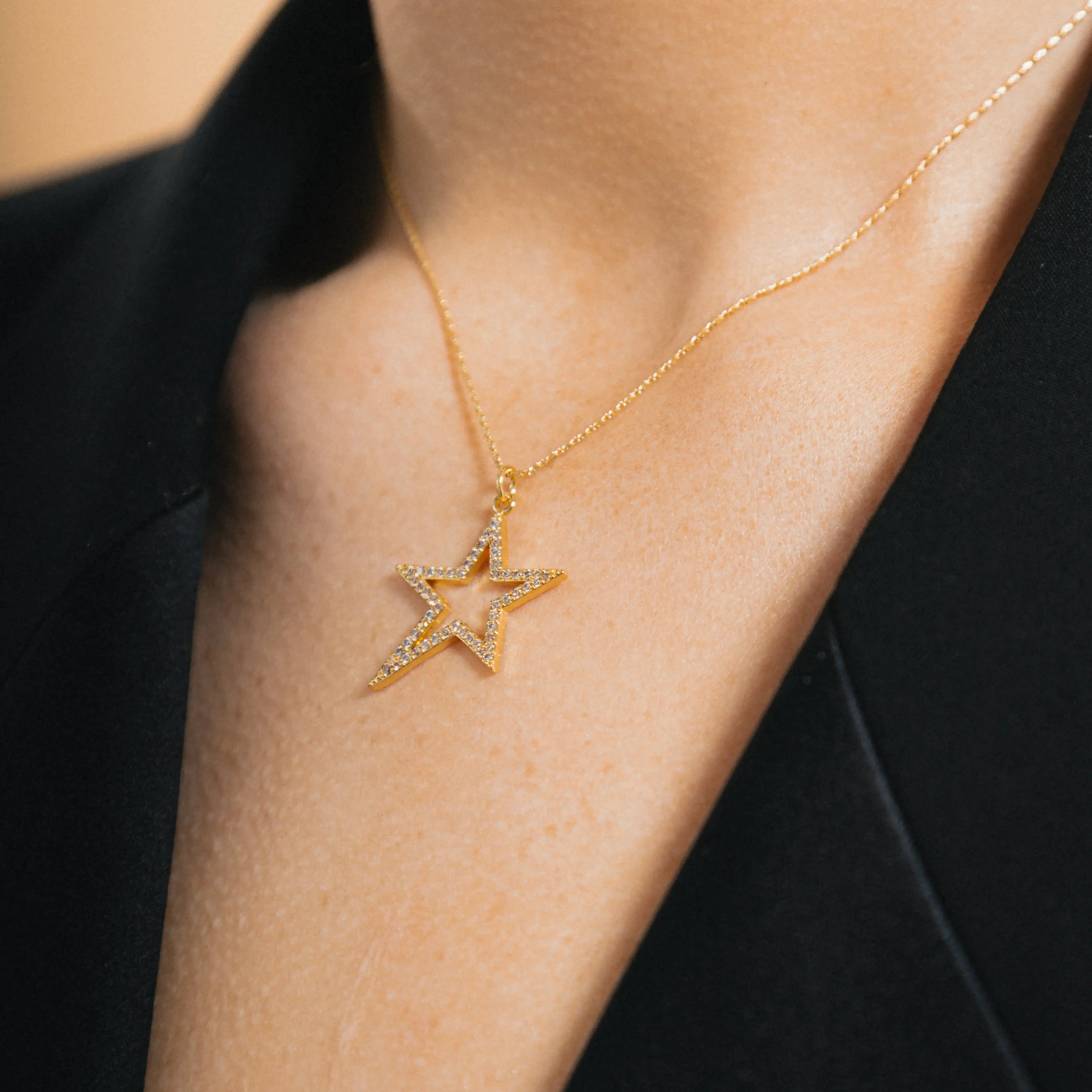 A Star Is Born - Gold Plated Star necklace with Paved Cubic Zirconia Detail