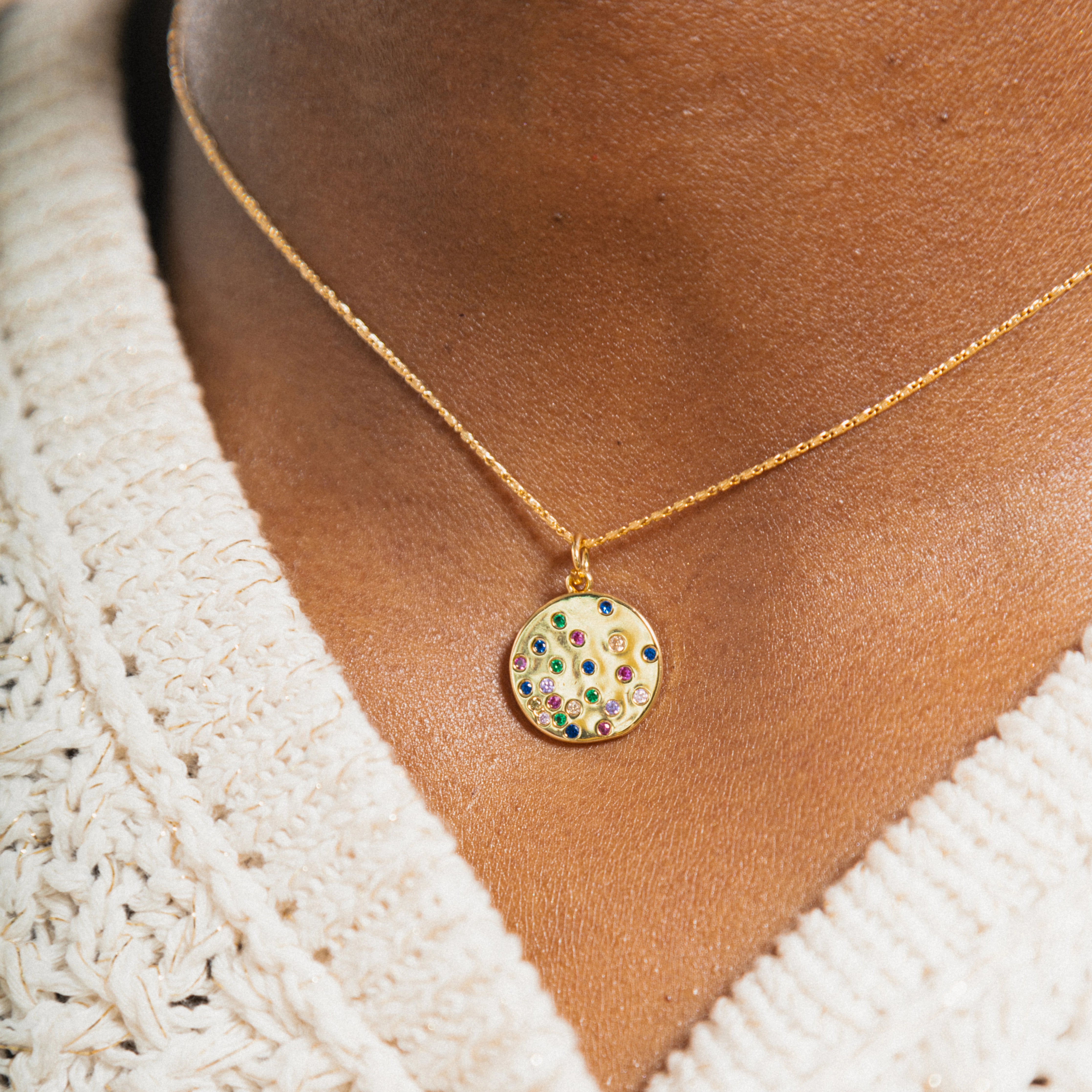 THE MIRA NECKLACE - Colourful Gold Disc Necklace