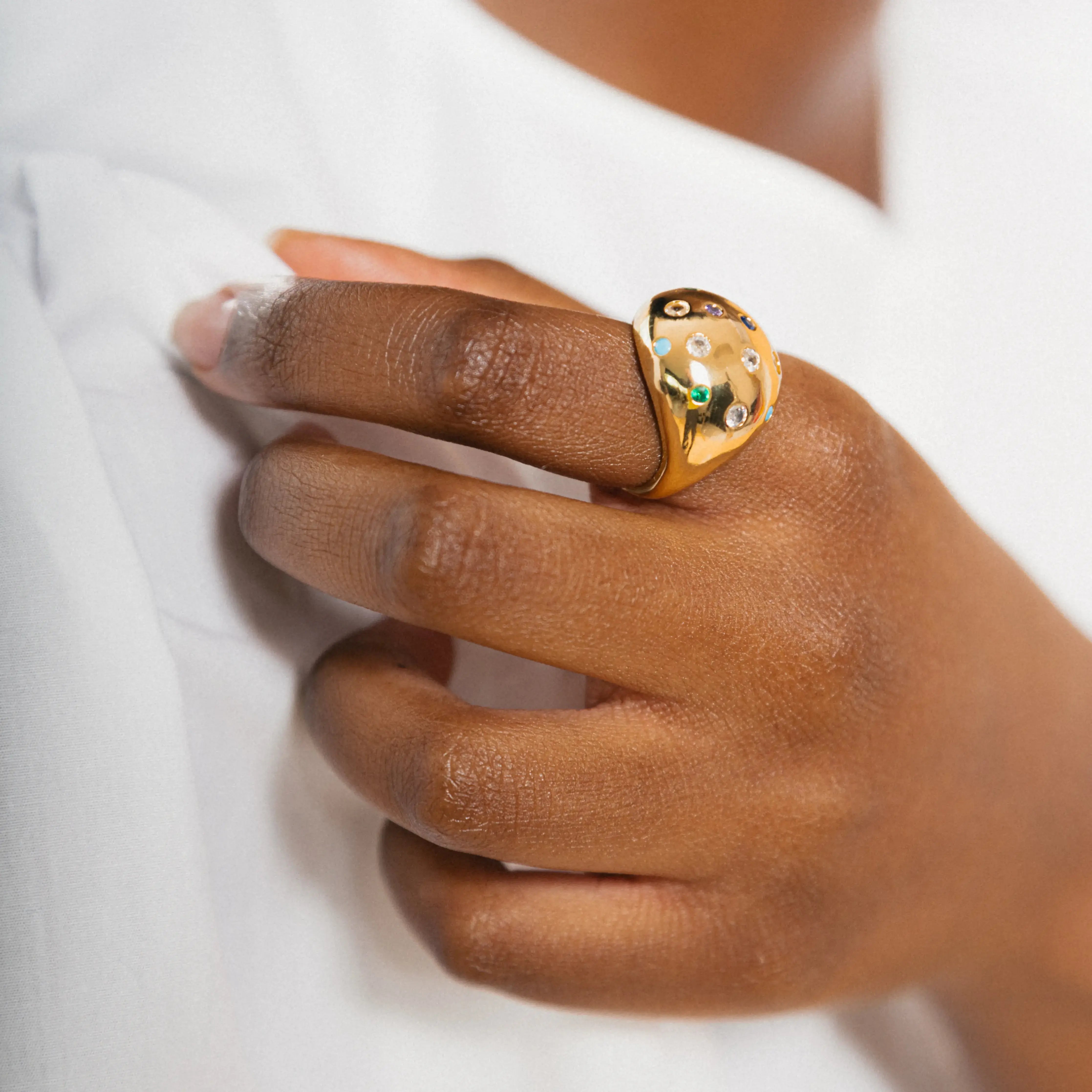 THE CLARA RING - Gold Feature Ring With Colourful Cubic Zirconia Detail