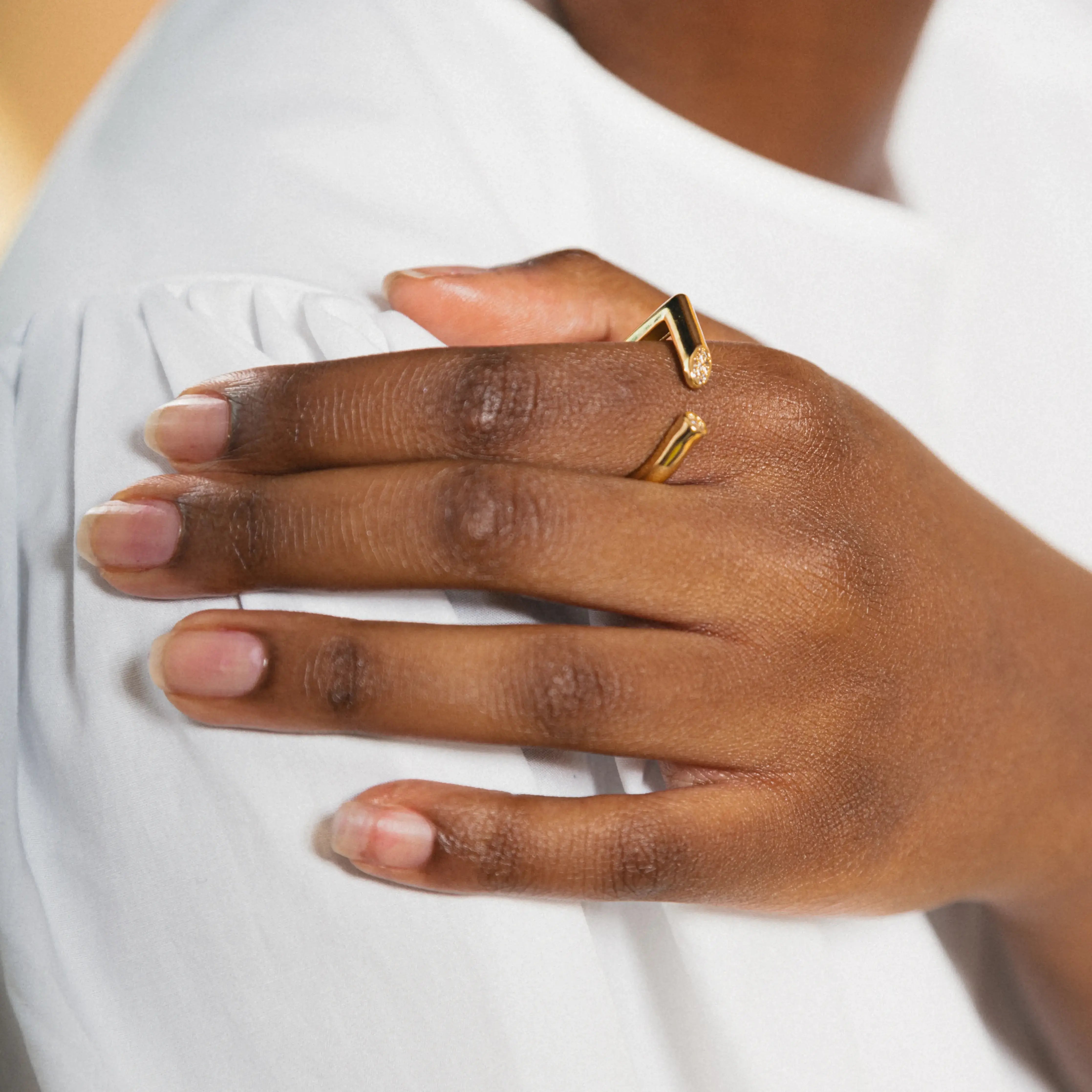 THE ABBY - Gold Plated D Shaped Statement Ring With Micropaved CZ Detail