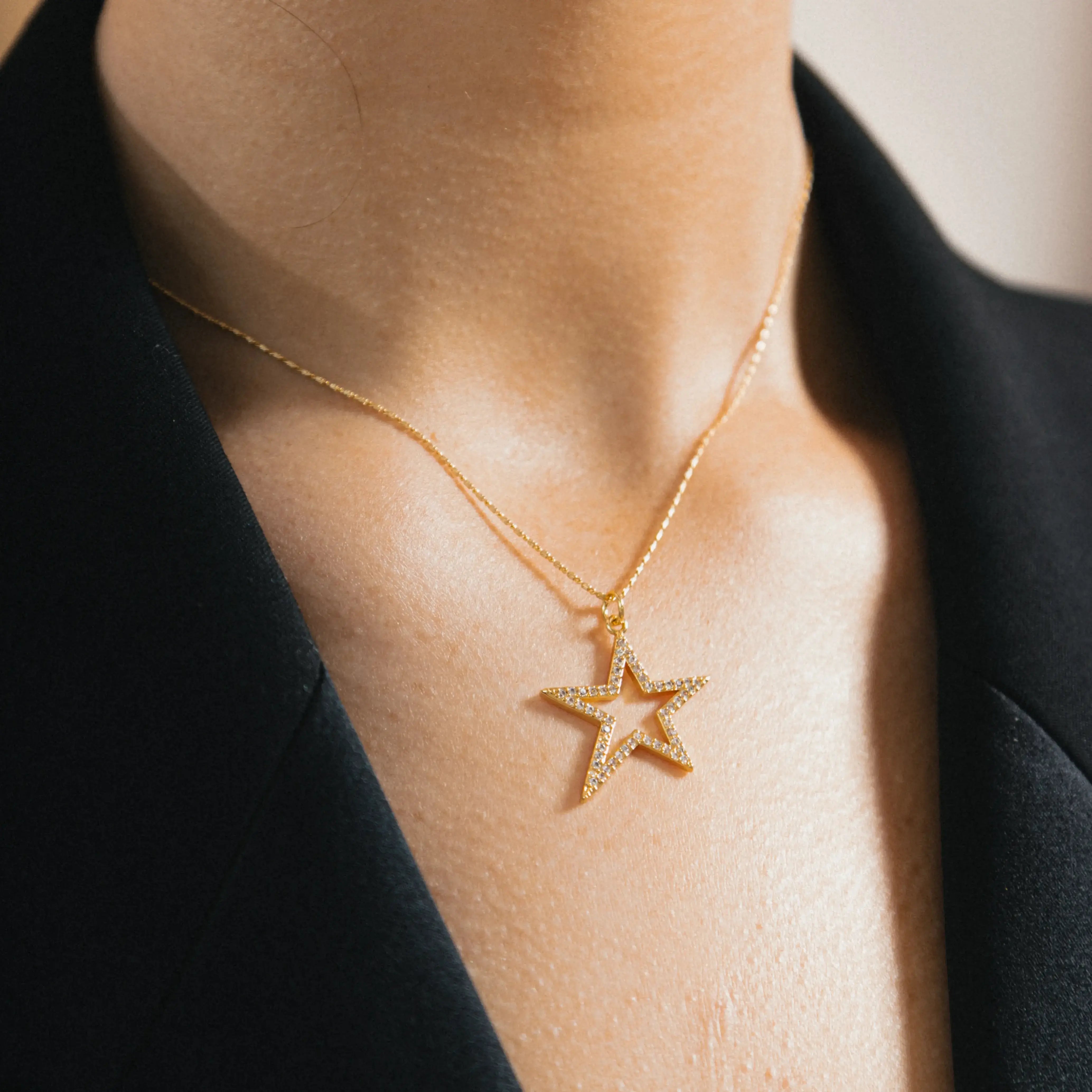 A Star Is Born - Gold Plated Star necklace with Paved Cubic Zirconia Detail