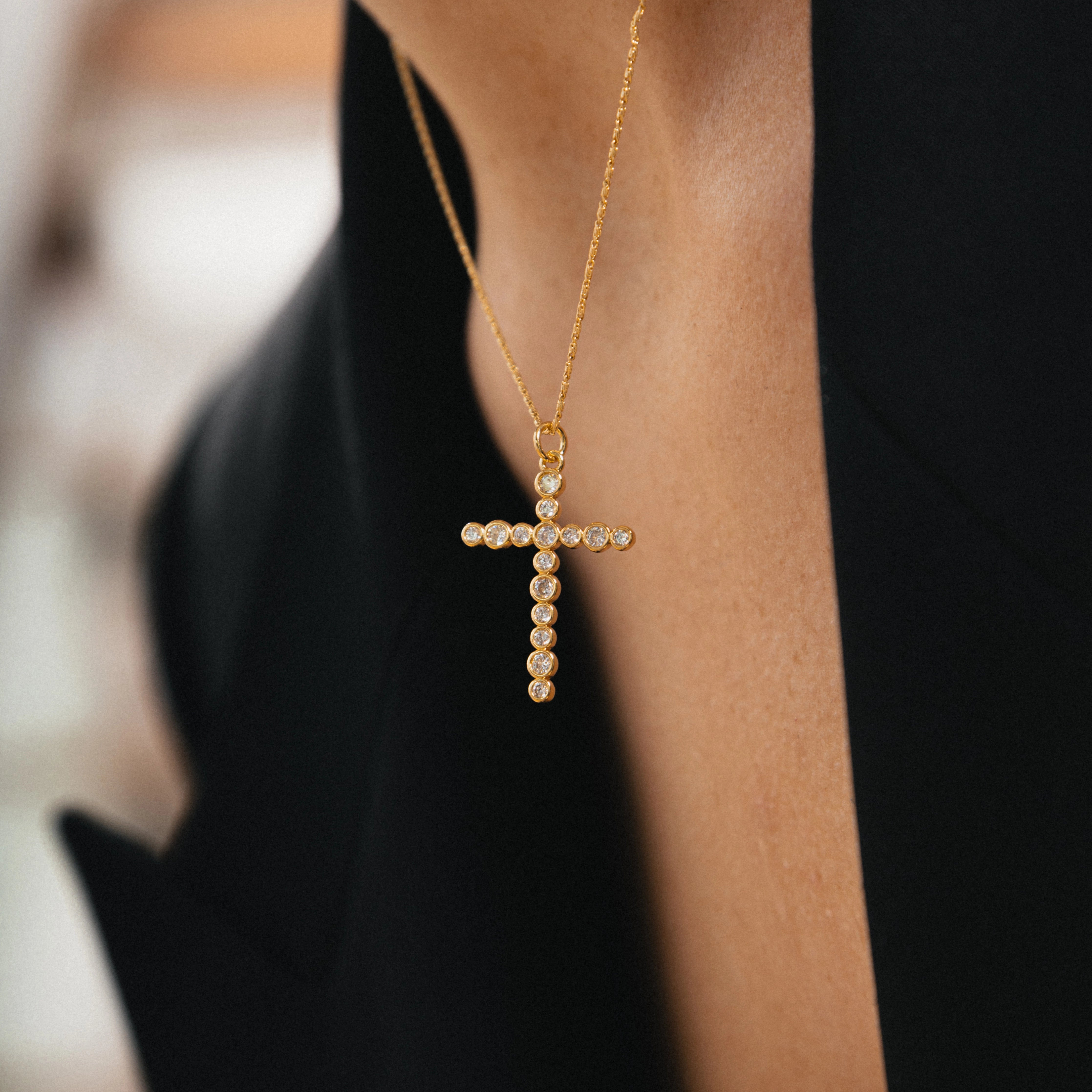 THE MILA CROSS NECKLACE - Cubic Zirconia Gold Cross