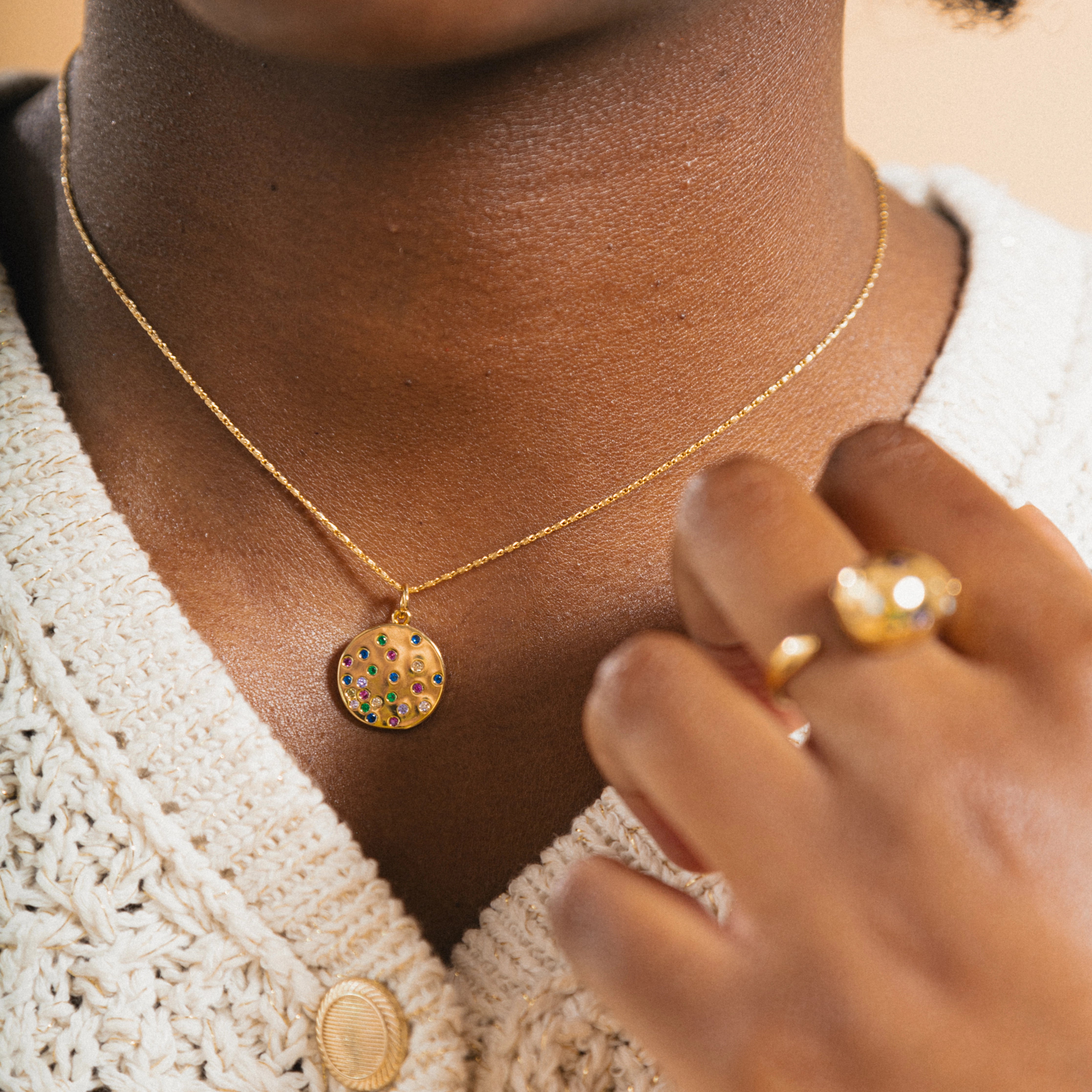 THE MIRA NECKLACE - Colourful Gold Disc Necklace