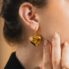 THE GOLDIE EARRING - Small Gold Hoop Earrings With Large 24k Gold Plated 4D Heart Drop