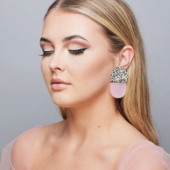 Pink and spotty geometric statement earring 