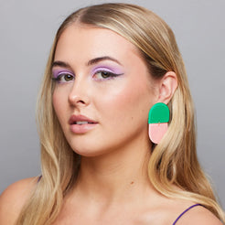 pink and green geometric statement earring