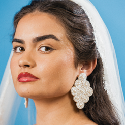 Large bridal white beaded statement earring