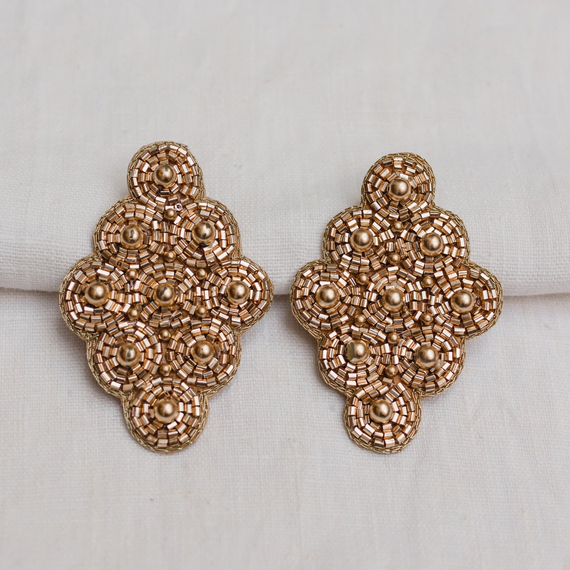 gold beaded boho statement earrings