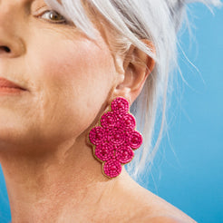 pink boho beaded statement earrings