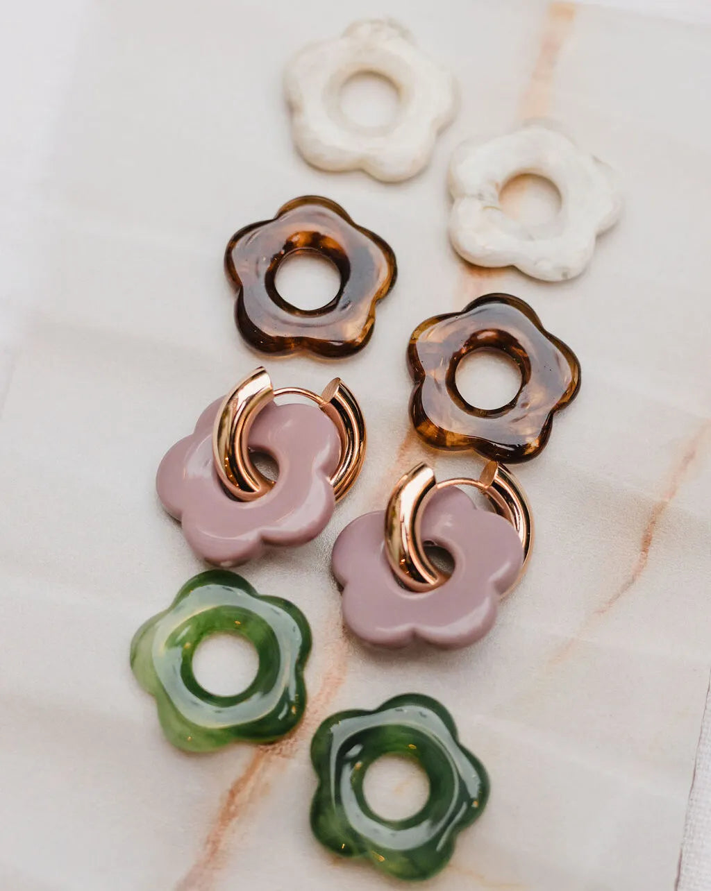 THE JENNY - Chunky Gold Hoops With Interchangeable Flower Charms