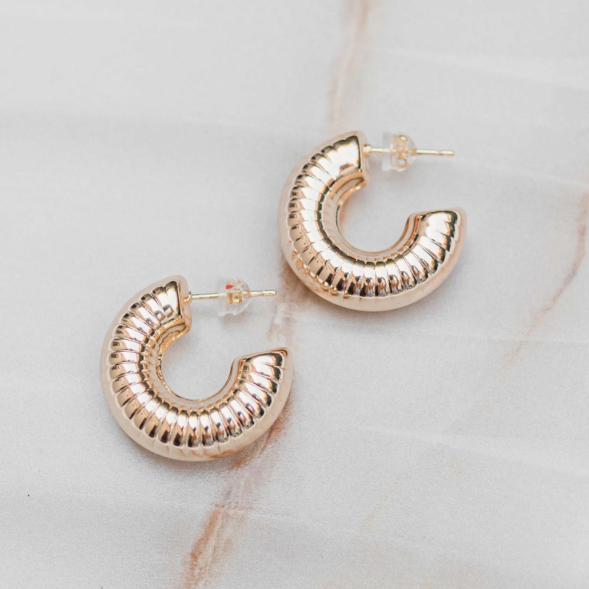 Chunky ribbed gold hoops