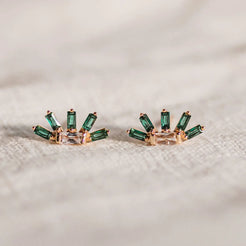 emerald green fan shaped stud earrings