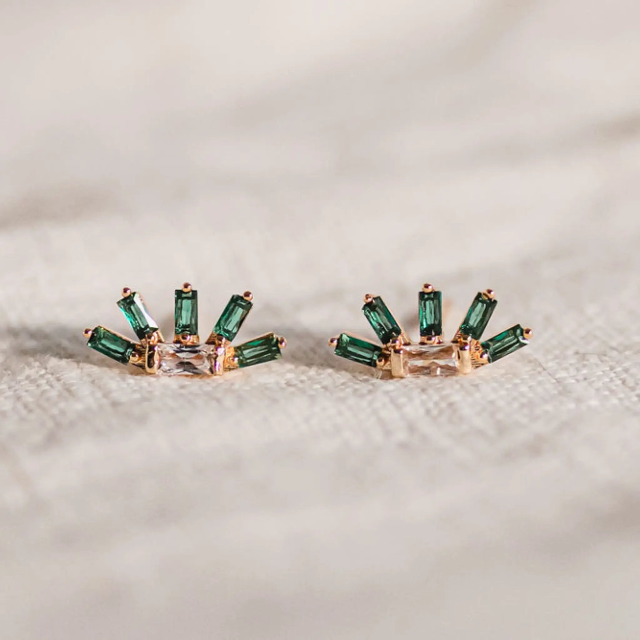 emerald green fan shaped stud earrings