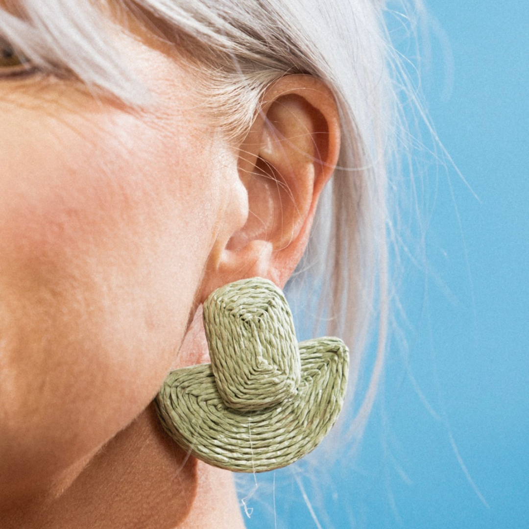 Geometric raffia statement earrings 