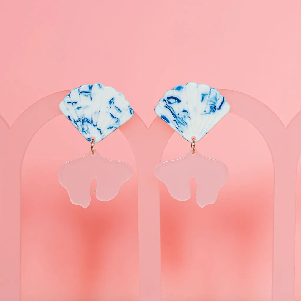 sea shell and gingko leaf statement earring