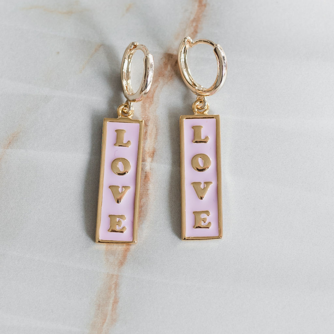 YOU GOT THE LOVE - Gold Plated Huggie Hoops with 24K Gold Love Sign Drop