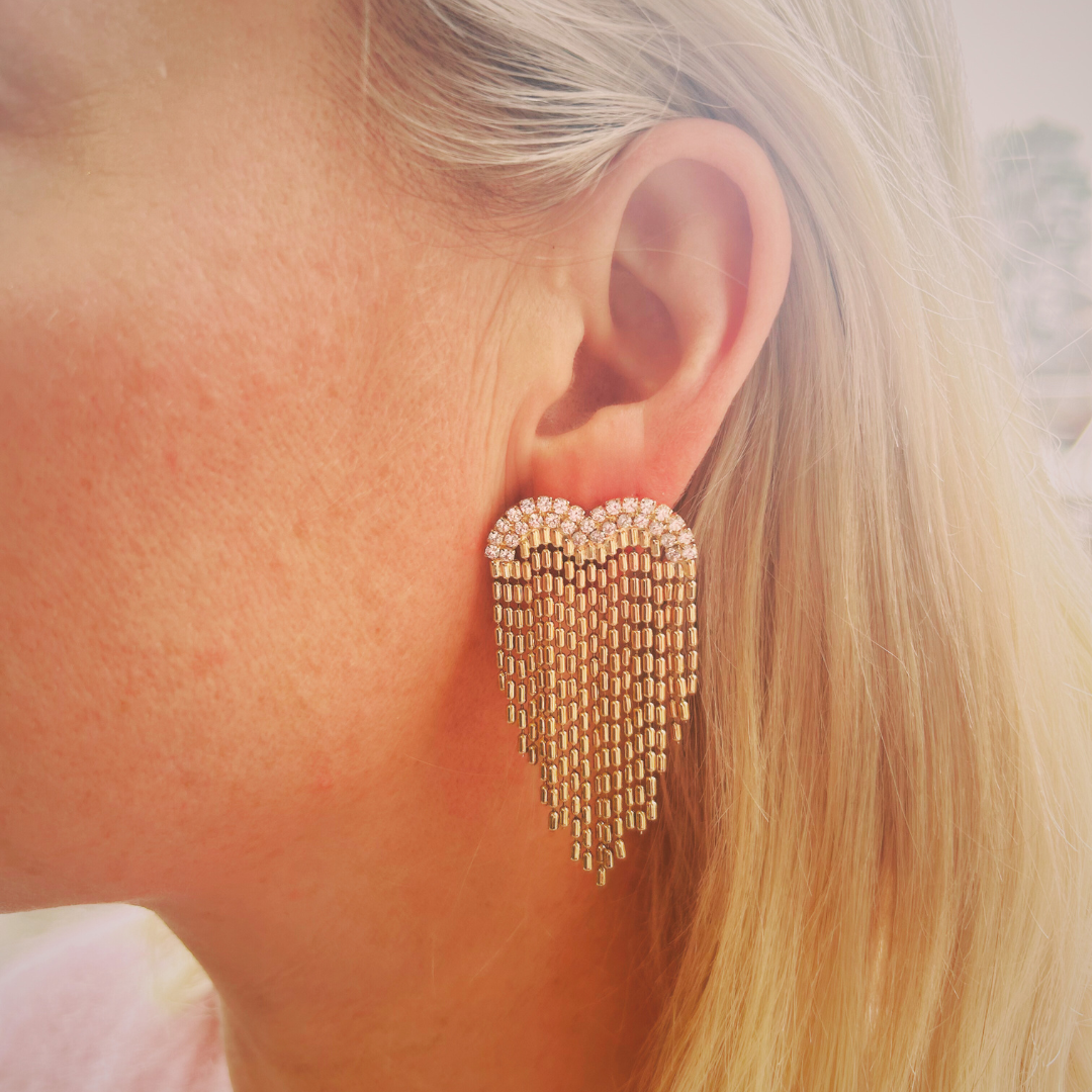 Arched tassel drop gold earrings