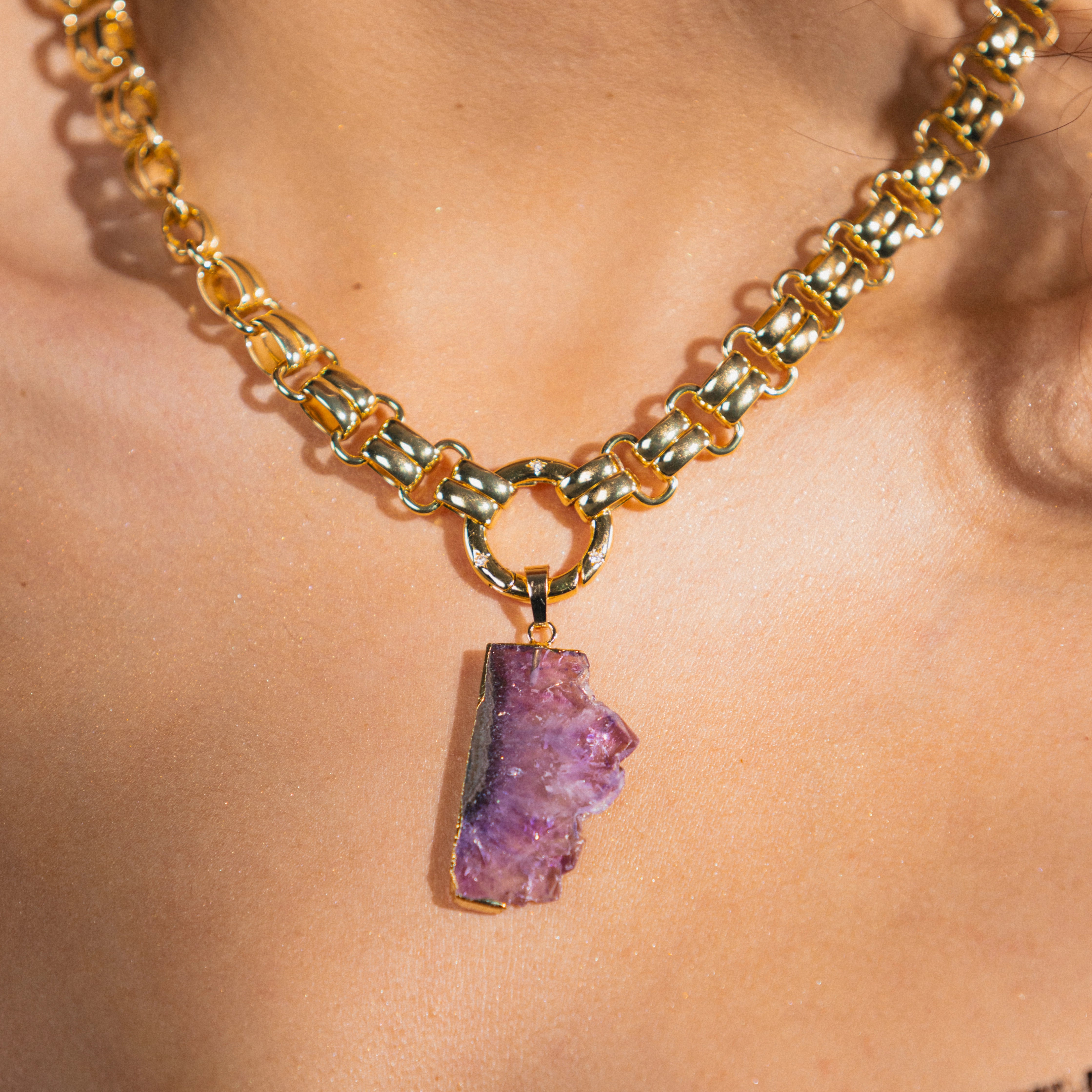 amethyst pendant charm on large chunky necklace 