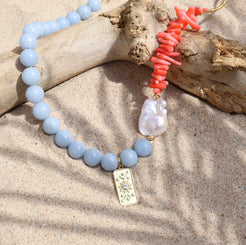 bamboo coral and angelite  gemstone necklace 