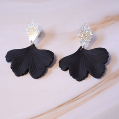 black gingko leaf earrings 