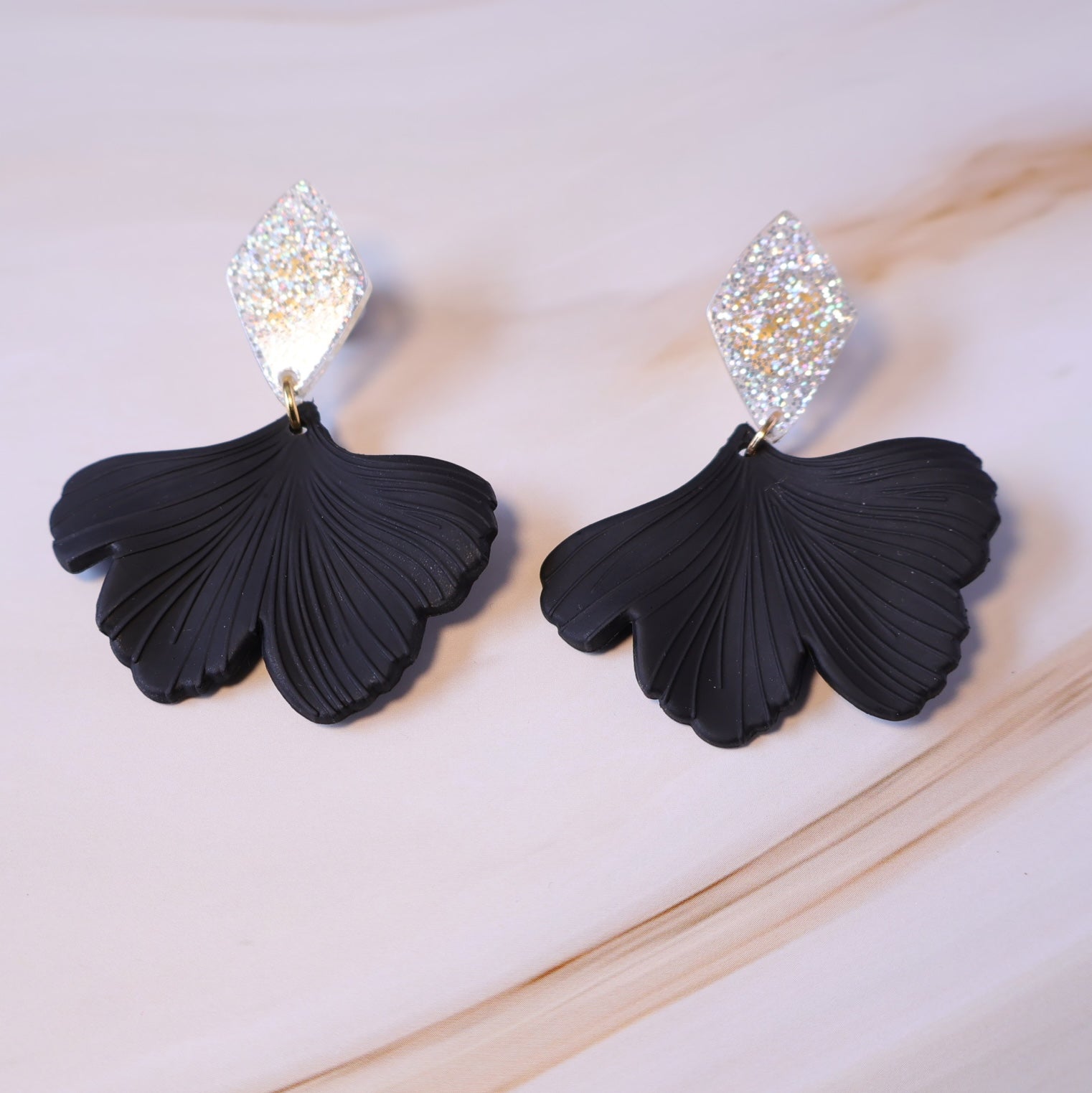 black gingko leaf earrings 